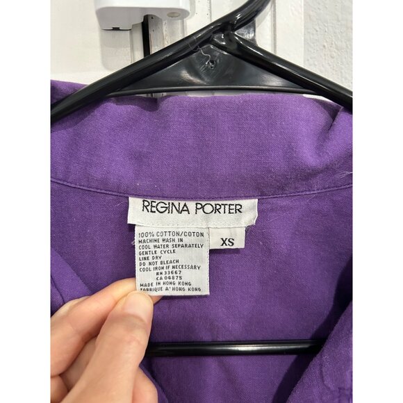 Regina Porter Purple Cotton Romper Drawstring Waist Pockets Sz XS - Picture 6 of 10